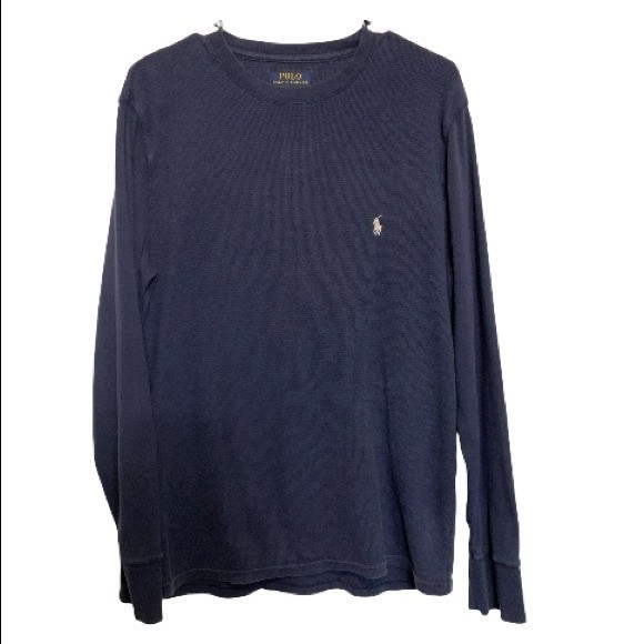 POLO Ralph Lauren Waffle Knit Crew Neck Thermal Long Sleeve Blue size L - Picture 3 of 9